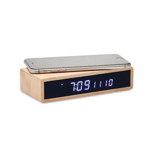 EccoTech Bambu Kablosuz Alarm+Saat+Termometre+Takvim özellikli Şarj Cihazı / Wireless Charger