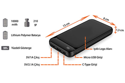 LED Logolu 10000 mAh Powerbank