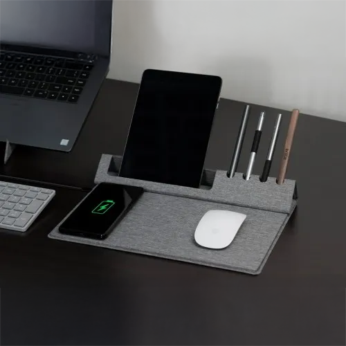 Portatif Kablosuz Şarj Özellikli Mouse Pad. Telefon Tutucu ve Kalemlik