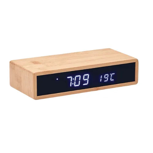 EccoTech Bambu Kablosuz Alarm+Saat+Termometre+Takvim özellikli Şarj Cihazı / Wireless Charger