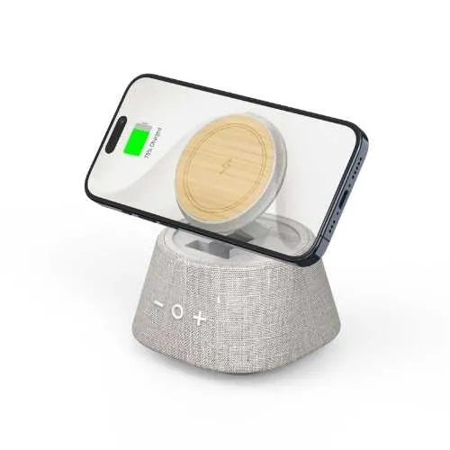 Ecco Tech Ekolojik Kablosuz Magsafe Şarj Cihazı + - Bluetooth Hoparlör Gri