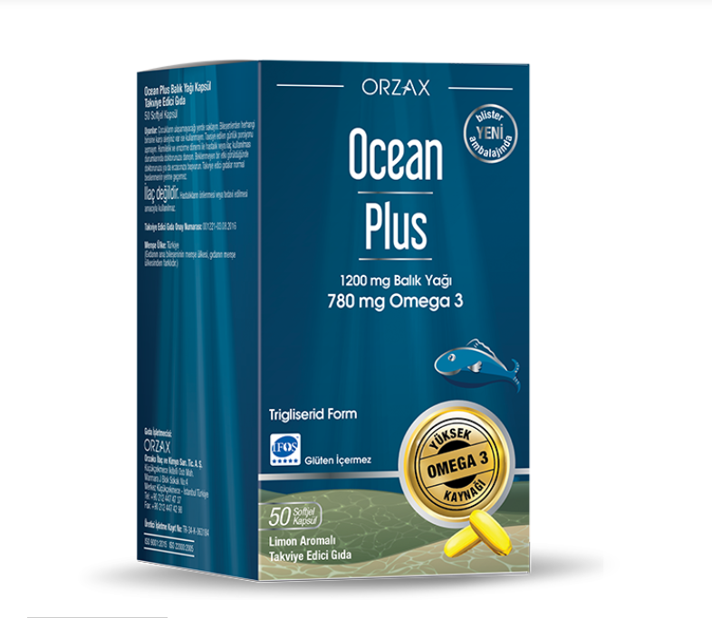 Orzax Ocean Plus Softjel Kapsül – 1200mg Balık Yağı (Limon Aromalı)